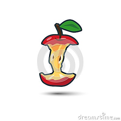 Red Apple Core with Shadow Vector Illustration