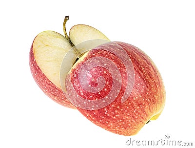 Red apple cut in half, white background Stock Photo