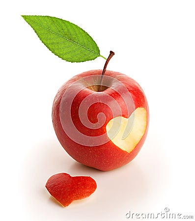 Red apple with cut heart Stock Photo