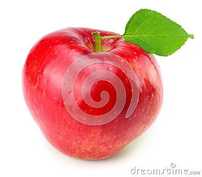 red apple with green leaf isolated on a white background Stock Photo