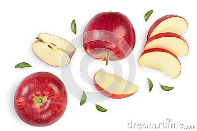 Red apple with half isolated on white background with clipping path and full depth of field. Top view. Flat lay. Set or Stock Photo