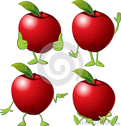 Red apple with hands an legs - vector cartoon Vector Illustration