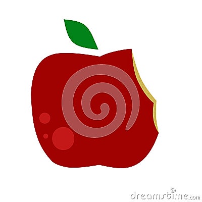 Red apple that has been half eaten with a green leaff. Stock Photo