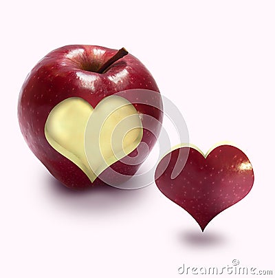 Red apple with heart. apple love Stock Photo