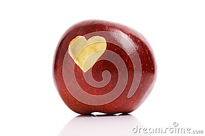 Red apple with heart symbol Stock Photo