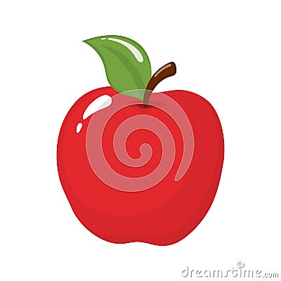 Red apple isolated on white background. Organic fruit. Cartoon style. Vector illustration for any design Vector Illustration