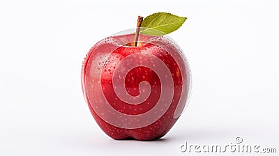 Red Apple With Leaf On White Surface - Precisionism Style Stock Photo