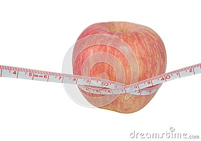 Red apple measuring Stock Photo