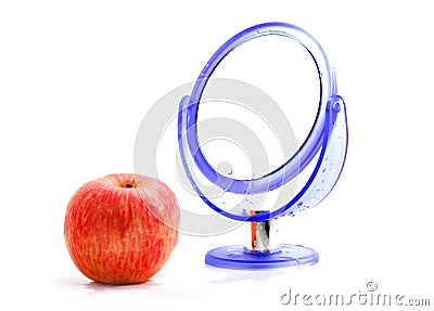 Red apple and a mirror Stock Photo