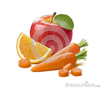 Red apple orange carrot isolated on white background Stock Photo