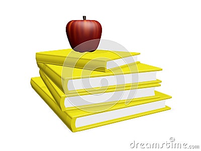 Red Apple on Pile of Books Cartoon Illustration