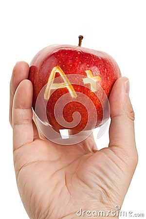 Red apple and A Plus sign Stock Photo