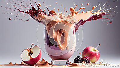 Red Apple Smoothie-Juice Splashing Over on Dark Background AI Generative Stock Photo