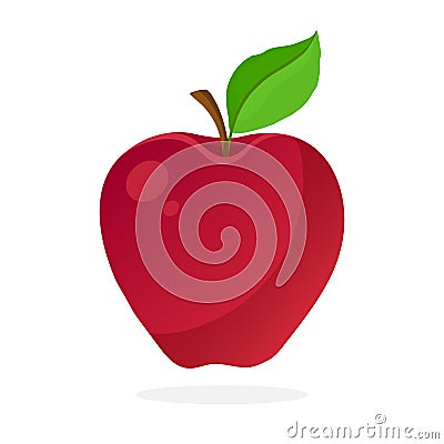 Red apple with stem and leaf Vector Illustration