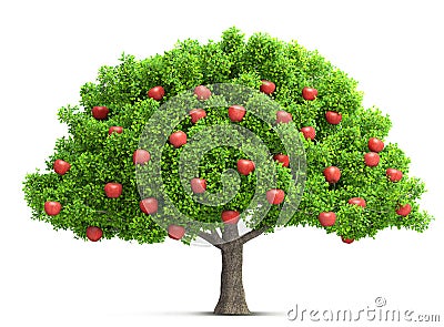 Red apple tree isolated 3D illustration Cartoon Illustration