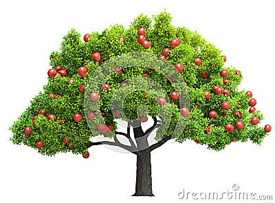 Red apple tree isolated 3D illustration Cartoon Illustration