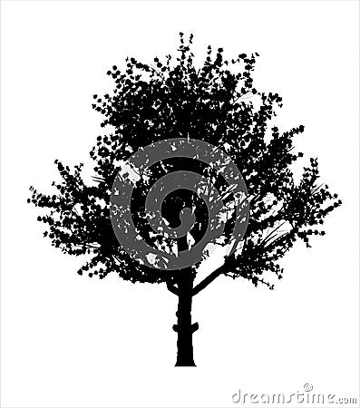 Red apple tree silhouette Vector Illustration