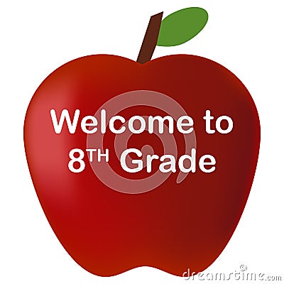 Back to school welcome to 8th Grade red apple Stock Photo