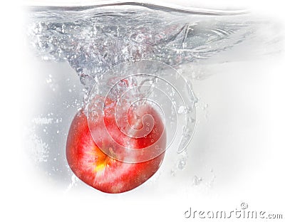 Red apple in water. Stock Photo