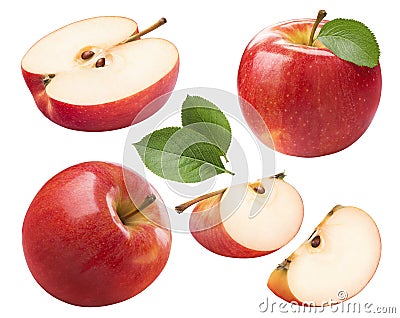 Red apple whole pieces set isolated on white background Stock Photo