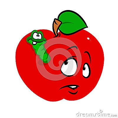 Red apple worm fruit character cartoon Cartoon Illustration