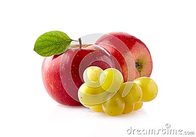 Red apples with grape bunch isolated on white background Stock Photo