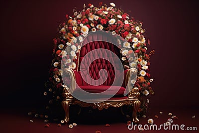 Red armchair decorated with flowers, creative design Stock Photo