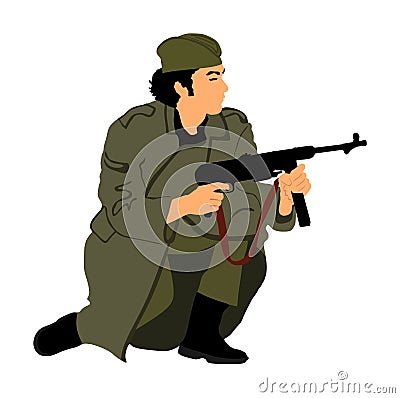 Red army soldier . American soldier with rifle. Partisan against Nazi Germany in WW2. Fierce struggle in occupied Europe. Stock Photo