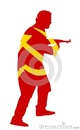 Red army soldier with rifle in battle vector silhouette illustration isolated on white background. Vector Illustration