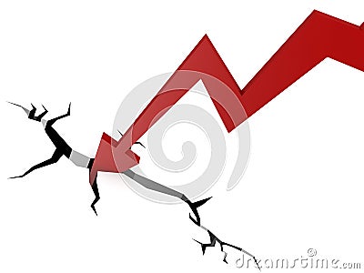 Red arrow into break ground Stock Photo