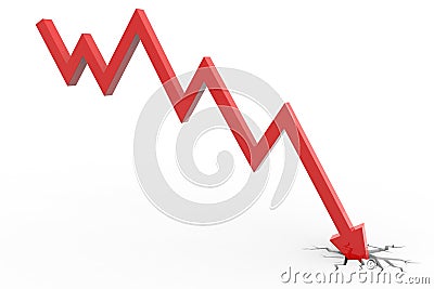 Red arrow breaking floor. Concept of bankruptcy Stock Photo