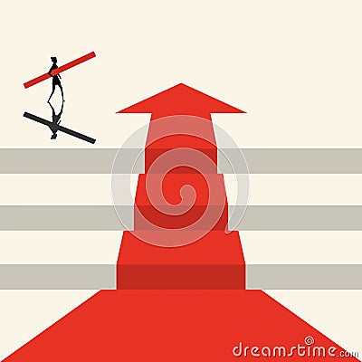Red arrow. businesswoman vector concept. Achieving success through overcoming obstacles. Career, leadership symbol Vector Illustration