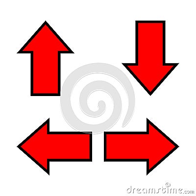 Red arrow and diagonal arrow sign for map, arrow button for graphic game, arrow for direction Vector Illustration