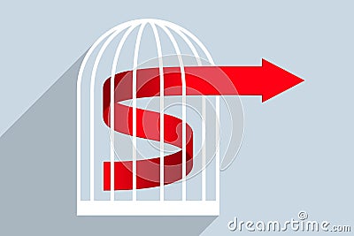 Red arrow is getting out of cage. Business concept Vector Illustration