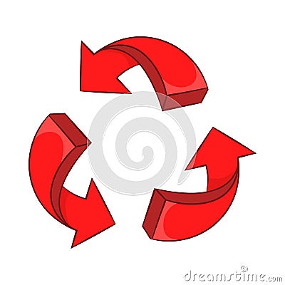 Red arrow recycling icon, cartoon style Vector Illustration