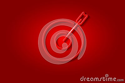 Red arrow in the red target glowing 3D symbol, card template on red background. Vector illustration Vector Illustration