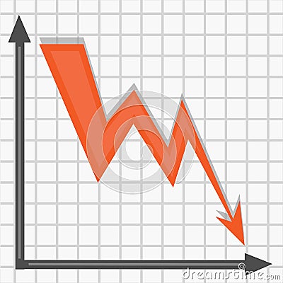 The red arrow tends down on the chart Stock Photo