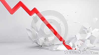 The red arrow shot down through the ground until it shattered.,Stock market crash, world economy recession Stock Photo