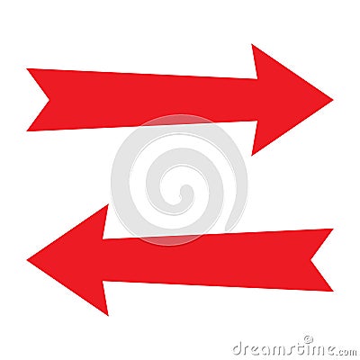Red arrow sign icon. Left and Right direction pointer. Next and Previous button. Navigation symbol. Vector Illustration
