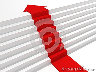 Red arrow steps to the top of success ladder Stock Photo