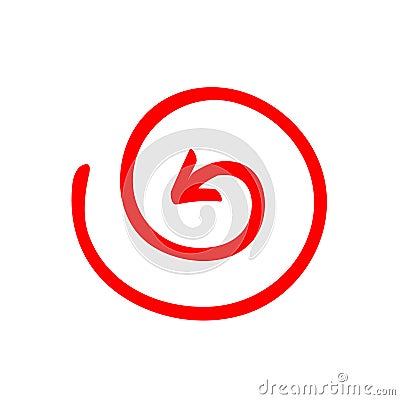 Red arrow vortex sign, inside direction, and icon for website button helix. Business decoration isolated on light background. Vector Illustration