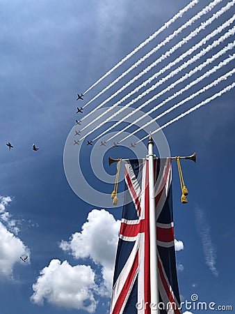 Red Arrows over Windsor Castle Editorial Stock Photo