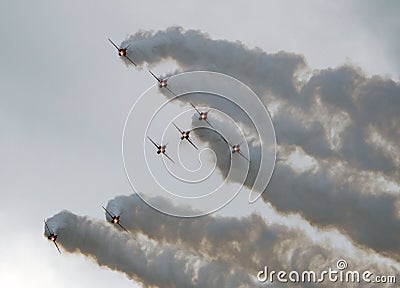 The Red Arrows RAF display team in action. Editorial Stock Photo