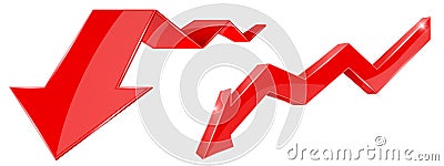 Red arrows set. 3d web icons. Down indication signs Vector Illustration