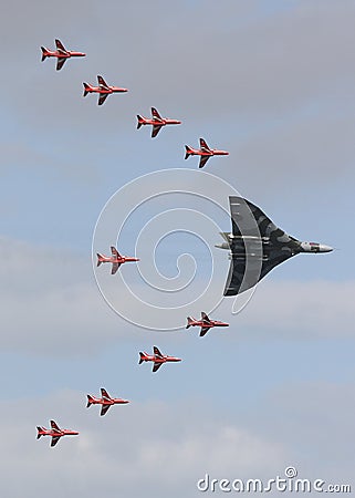 Red Arrows and Vulcan Bomber Stock Photo