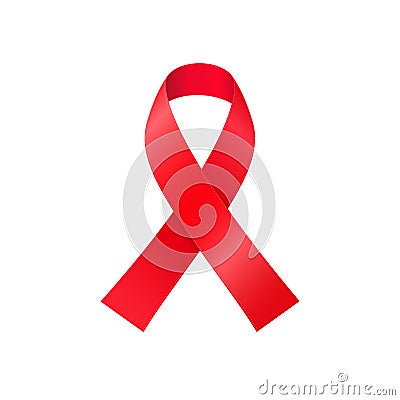 Red awareness ribbon isolated on white background - symbol of HIV and Cancer solidarity campaigns. Worldwide sign of World AIDS Vector Illustration
