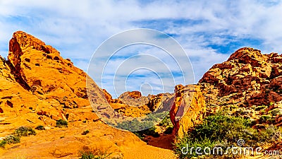 Red Aztec Sandstone Mountains in the Valley of Fire State Park in Nevada, USA Stock Photo