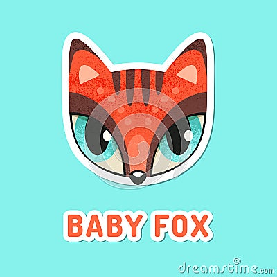 Red baby fox with extremely big eyes. Vector Illustration