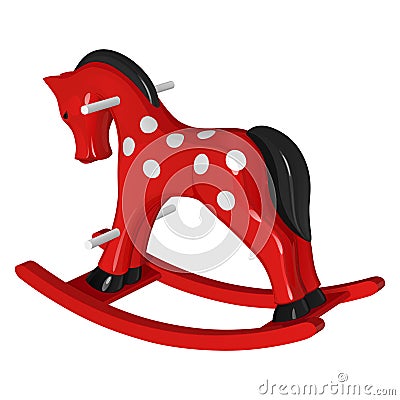 Red baby rocking-horse in white polka-dot, with black tail and mane Vector Illustration