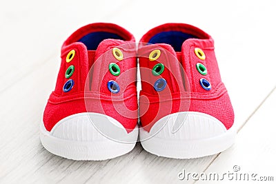 Red baby shoes Stock Photo